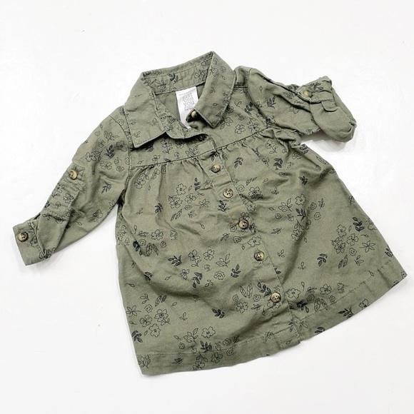 Carter's baby girls olive green floral dress with bloomers - Picture 1 of 4